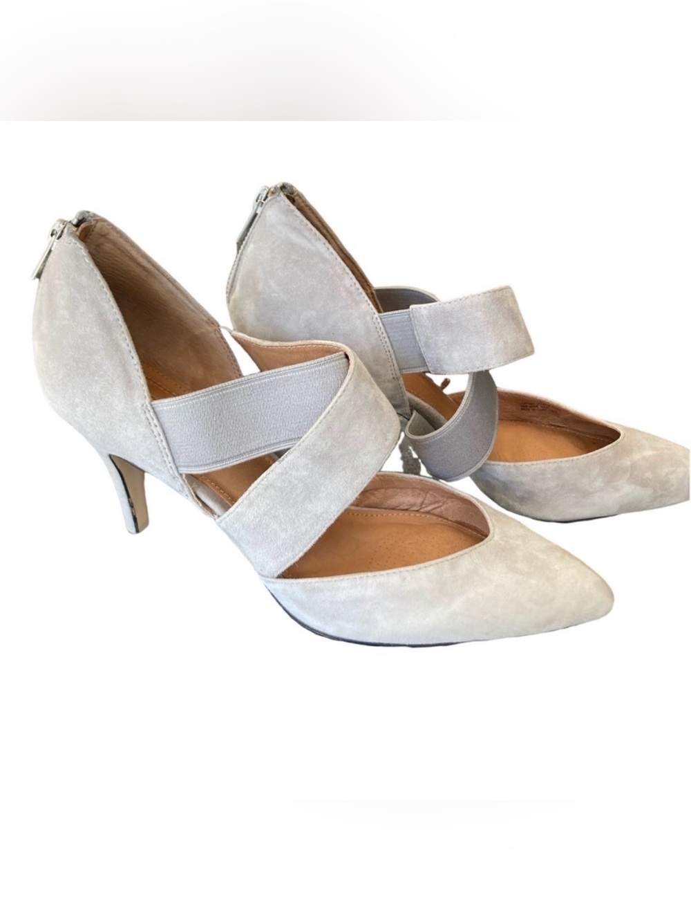 Corsi Como Gray Suede Almond Point Toe 3.5” Heel Crossover and Zipper Detail 10